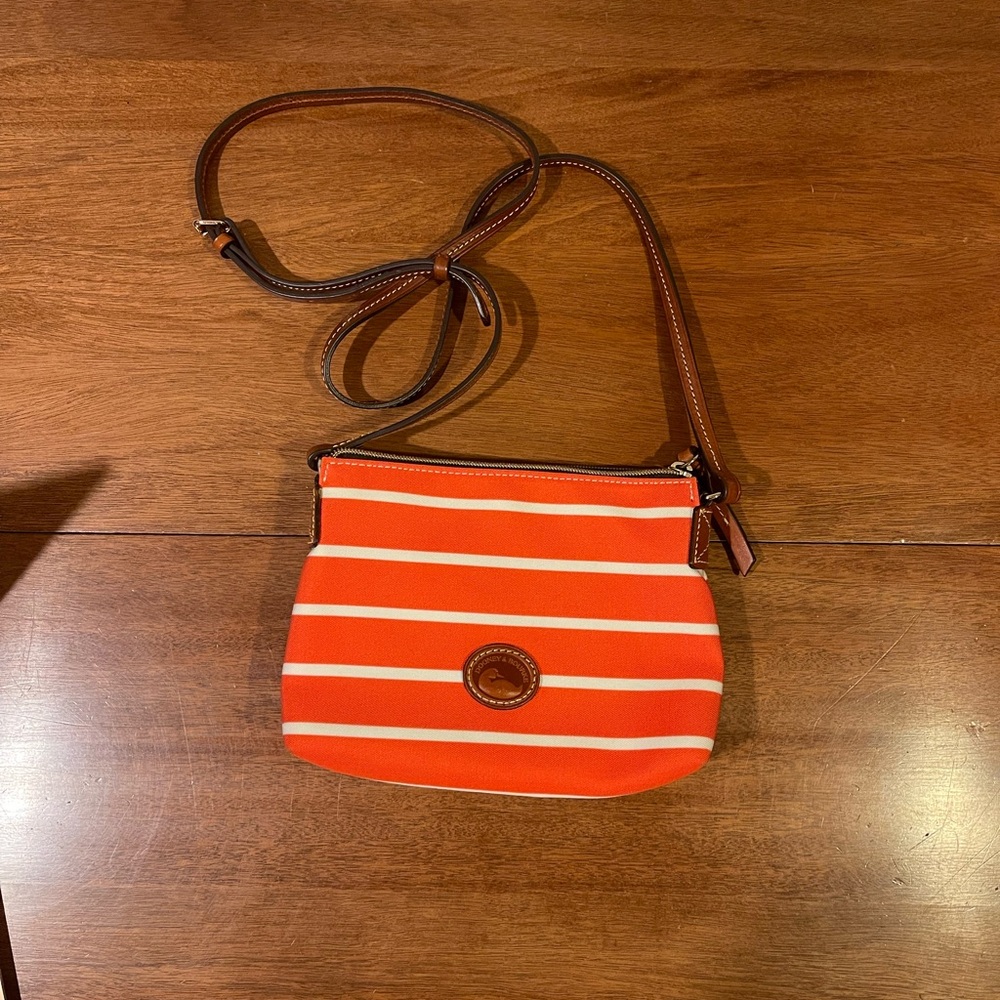 Dooney & Bourke Crossbody Bag Purse Striped Orange & White